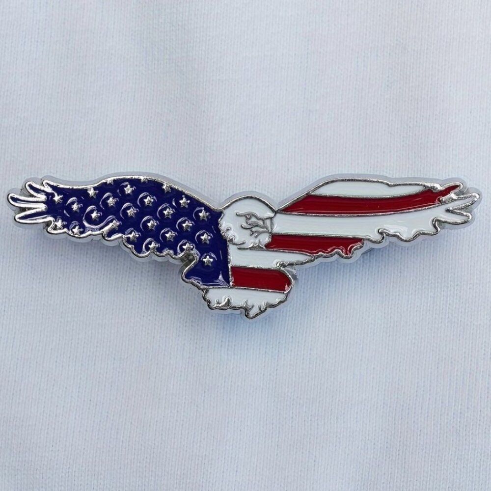 NWT Brooch Soaring Eagle Red White & Blue Flag Emblem American Pride